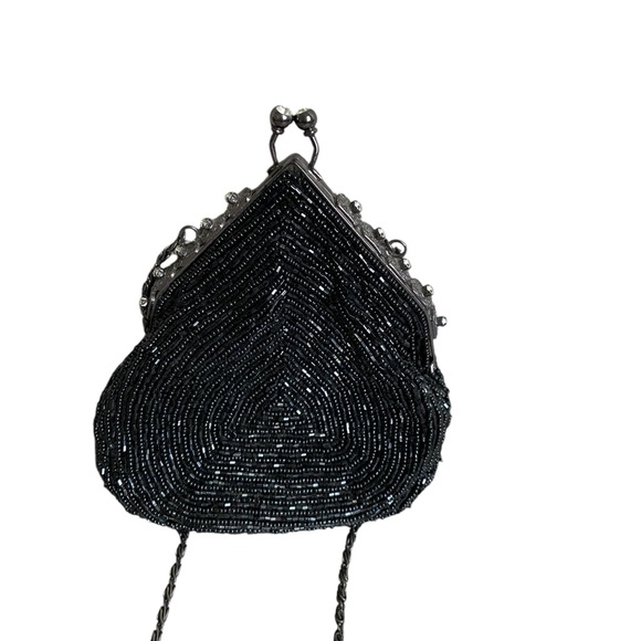 Vintage Jessica Mclintok black beaded evening bag with chain - Picture 5 of 7